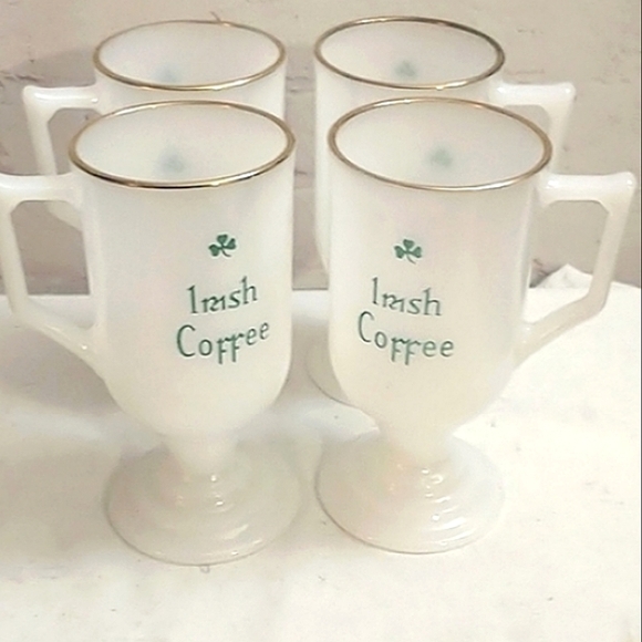 4 Vintage Irish Coffee Footed Milk Glass Mugs - Picture 1 of 7